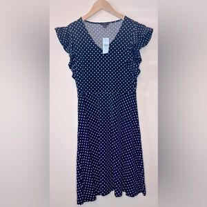 Ann Taylor Blue and White Polka Dot Dress Size XS Petite